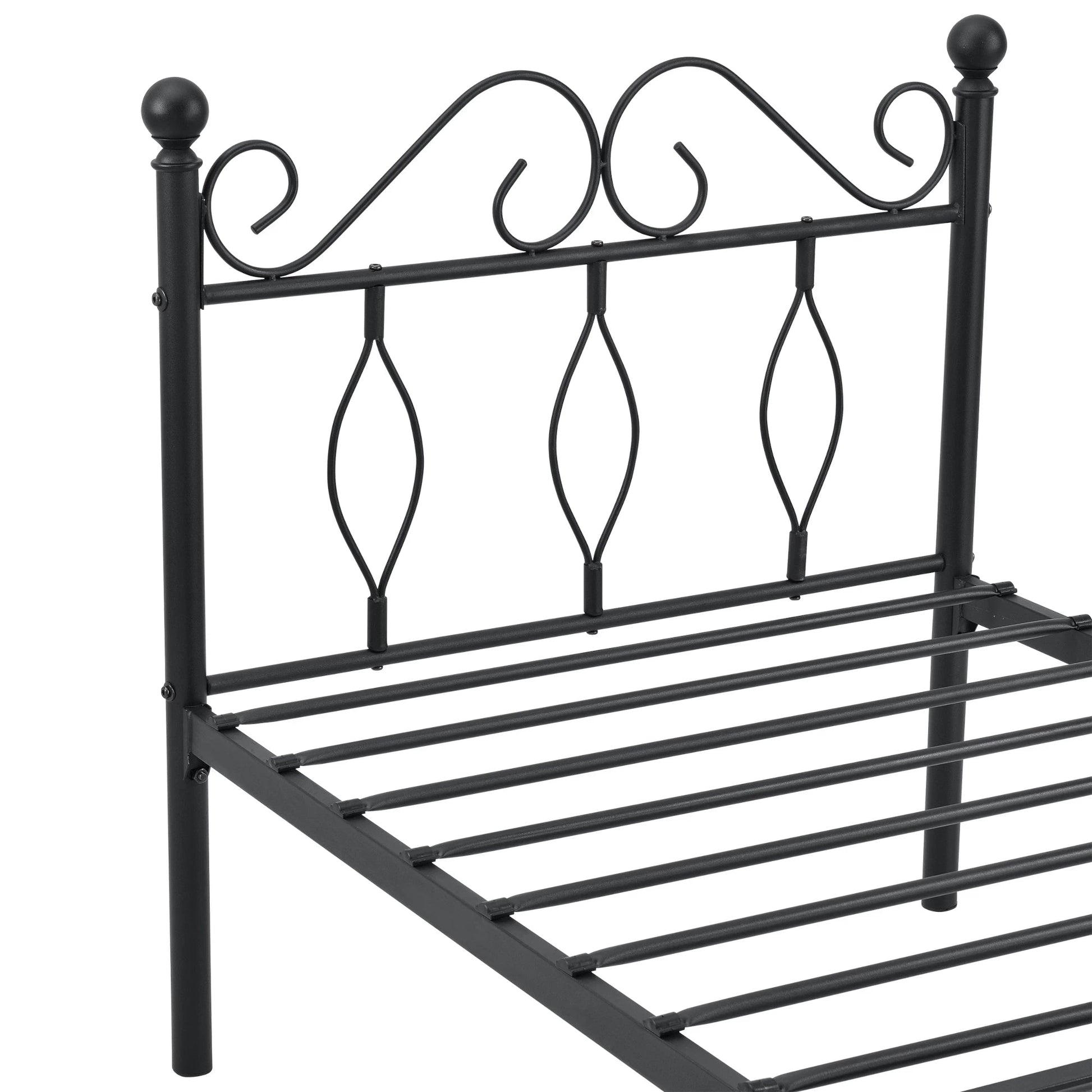 In And OutdoorMatch Metalen Bedframe Elfrieda - Staal - Met Bedbodem - Zwart - 90x200 cm - Snelle Montage Eén persoon slapen