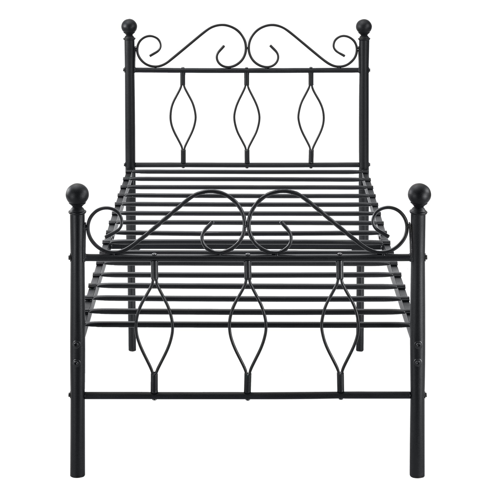 In And OutdoorMatch Metalen Bedframe Elfrieda - Staal - Met Bedbodem - Zwart - 90x200 cm - Snelle Montage Eén persoon slapen