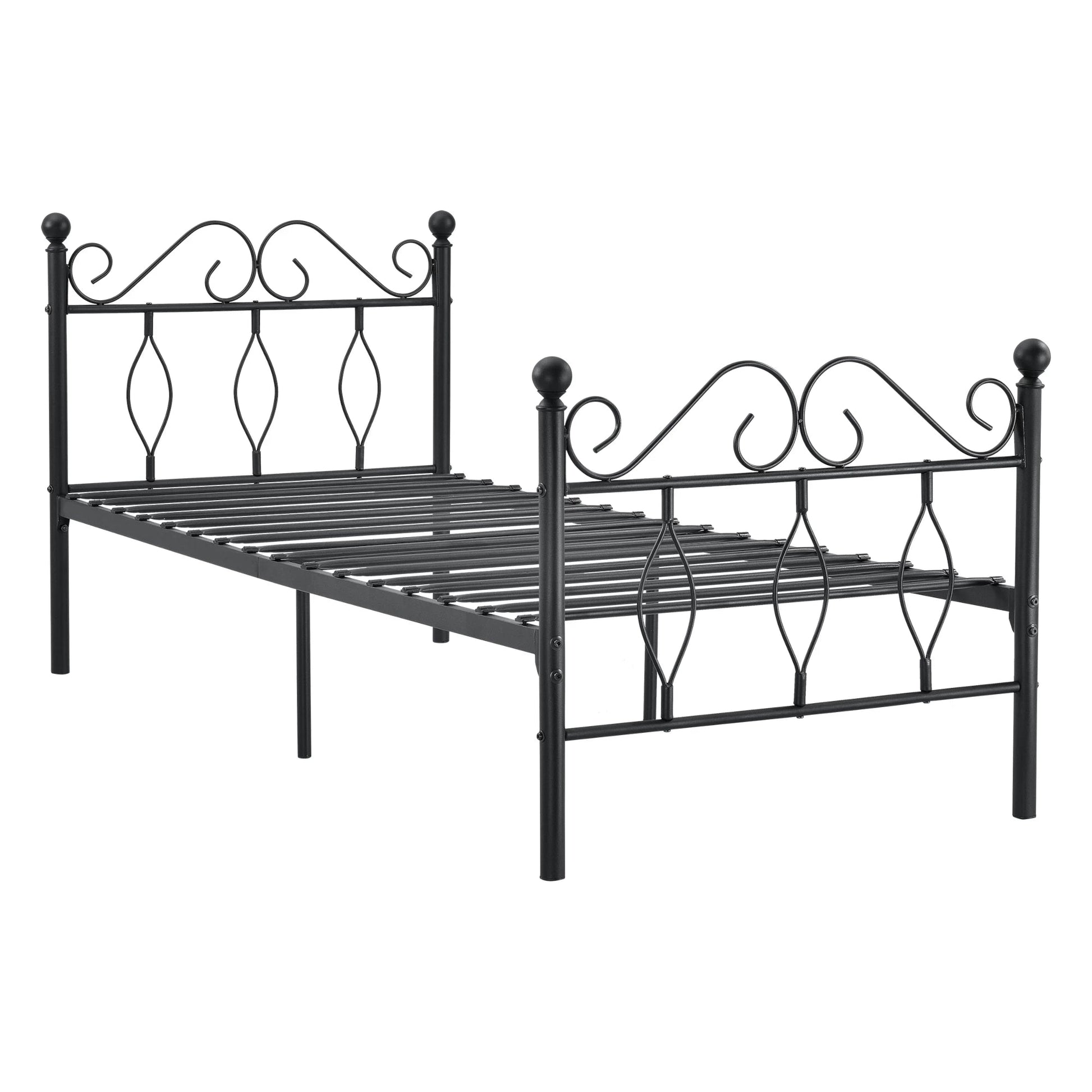 In And OutdoorMatch Metalen Bedframe Elfrieda - Staal - Met Bedbodem - Zwart - 90x200 cm - Snelle Montage Eén persoon slapen