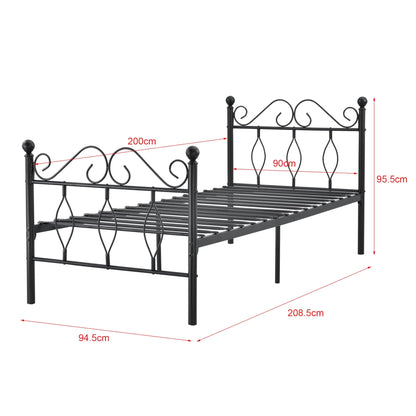 In And OutdoorMatch Metalen Bedframe Elfrieda - Staal - Met Bedbodem - Zwart - 90x200 cm - Snelle Montage Eén persoon slapen