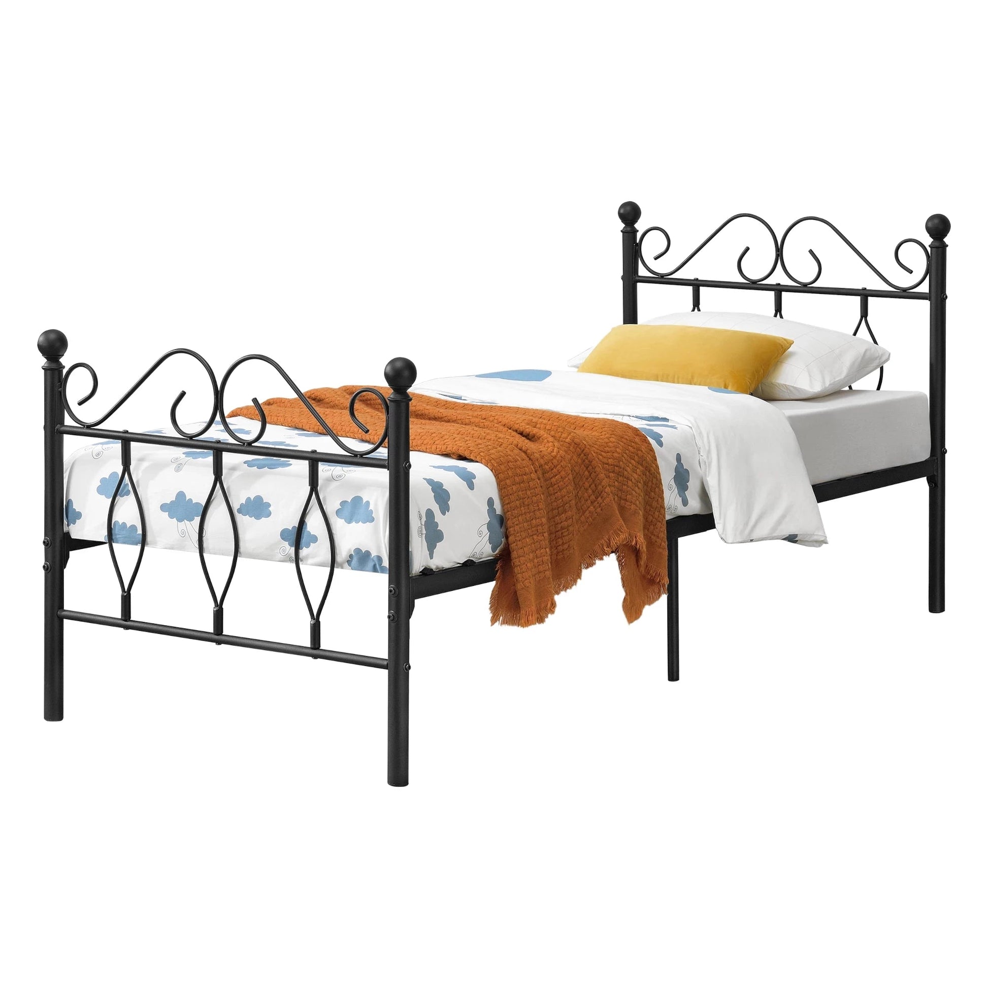 In And OutdoorMatch Metalen Bedframe Elfrieda - Staal - Met Bedbodem - Zwart - 90x200 cm - Snelle Montage Eén persoon slapen