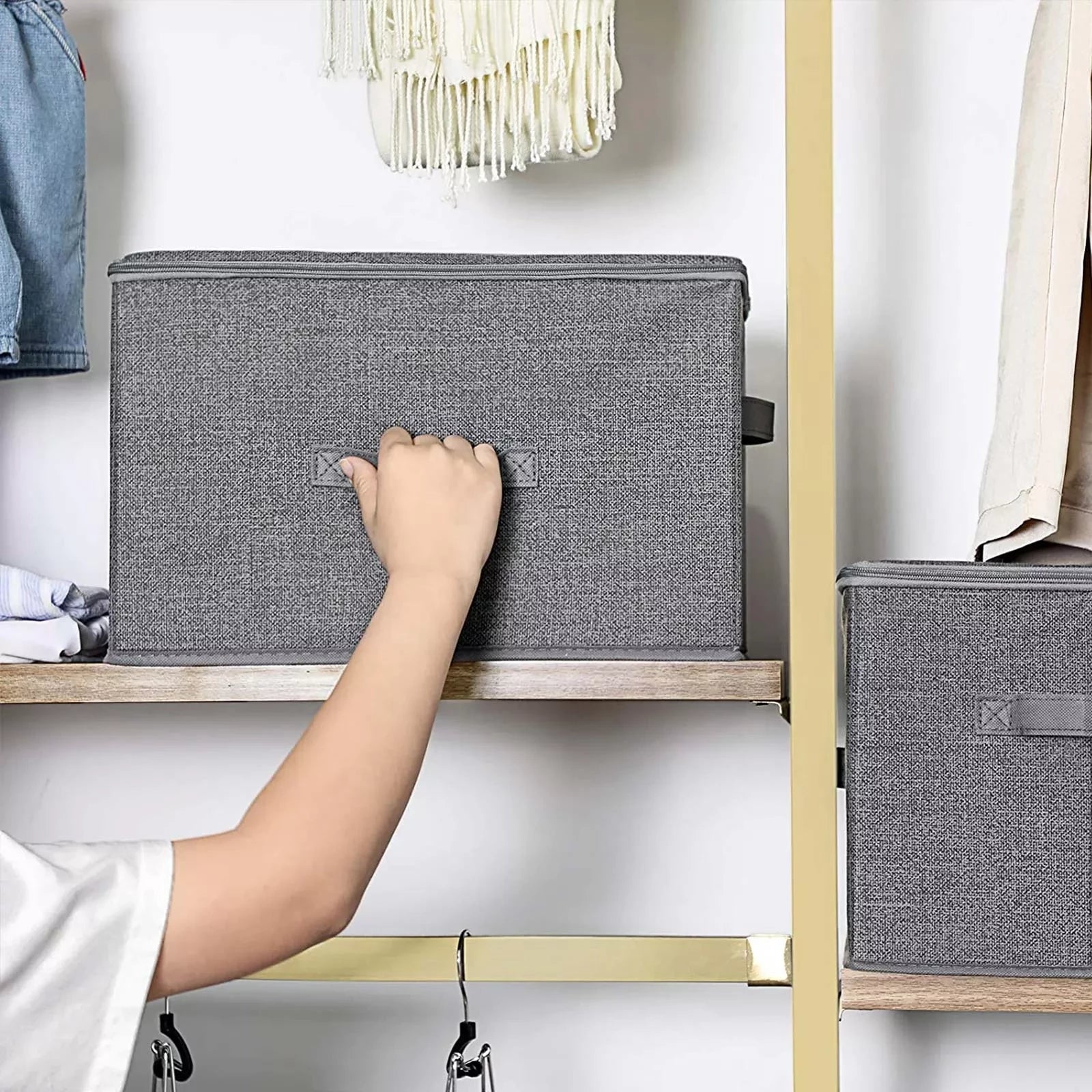 In And OutdoorMatch Opbergbox Teresa - 3 stuks - Met deksel - Opbergdoos - Opbergbak - 40x25x30cm Opslagruimte