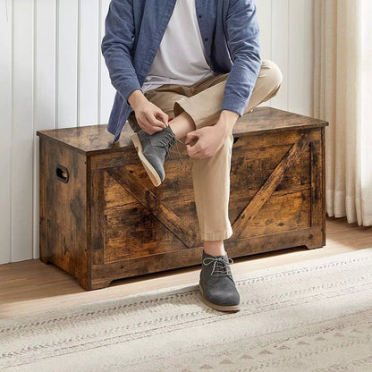 In And OutdoorMatch Opbergkast Robin - Speelgoedkist - Schoenenbank - Zitkist - Opbergdoos - Bank met opbergruimte - Landelijke Stijl - Veiligheidsscharnieren - 100x40x46cm - Vintage Bruin Opslagruimte
