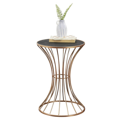 In And OutdoorMatch Salontafel Herminia - Zandloper Rond - 55,5xØ37,5 cm - Metaal - Koperkleurig - Modern Design Bijzetttafel