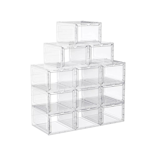 In And OutdoorMatch Schoenendozen Chaim - kunststof schoenenopberger - met deur - transparant - set van 6 - stapelbaar - eenvoudige montage 27x34,5x19 cm - voor schoenen tot maat 45 - wit shoebox