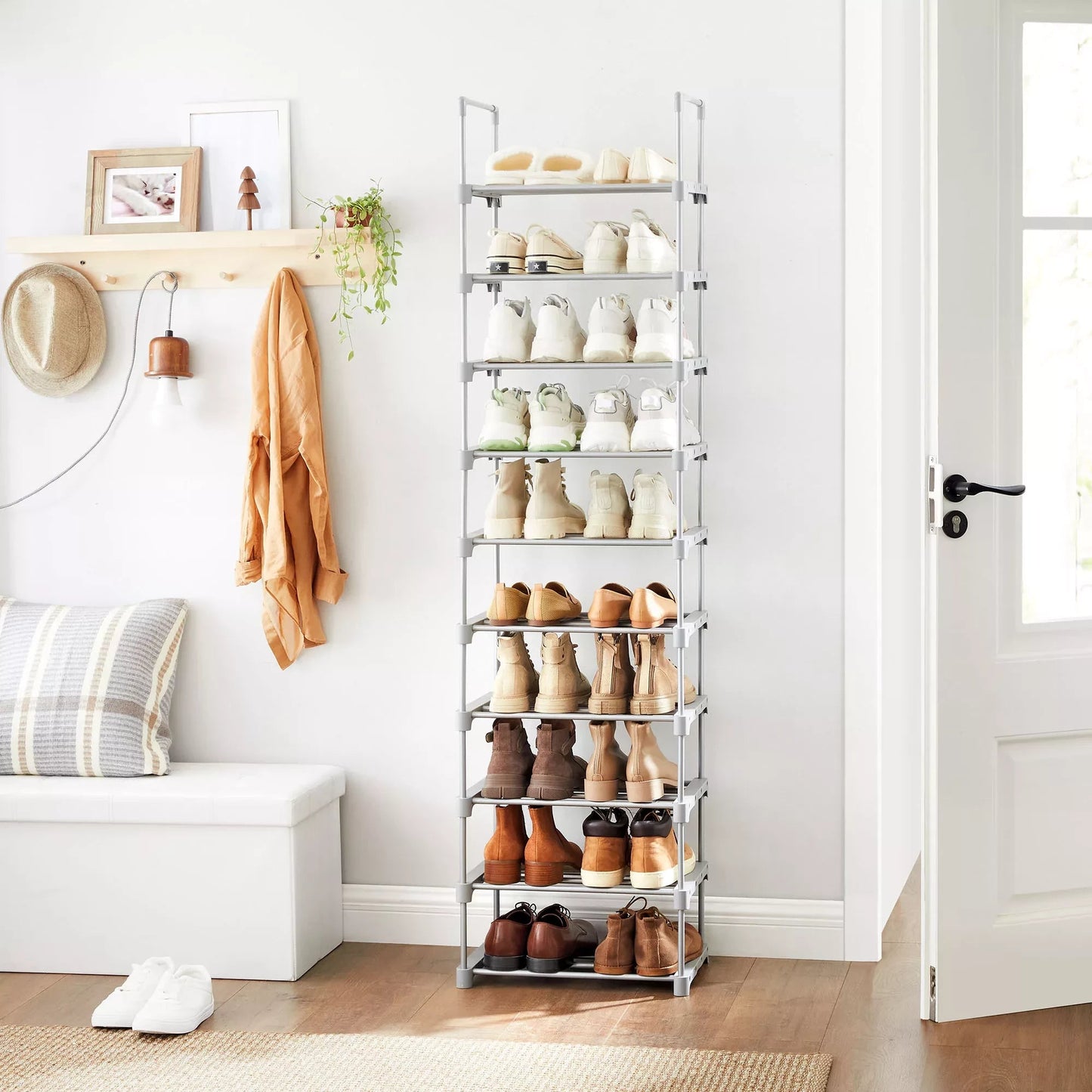 In And OutdoorMatch Schoenenrek Groot Haskell - IJzeren Schoenenrek - Staande Planken - Ruimtebesparend - Multifunctioneel - Woonkamer - Slaapkamer - Keuken - Grijs shoe rack