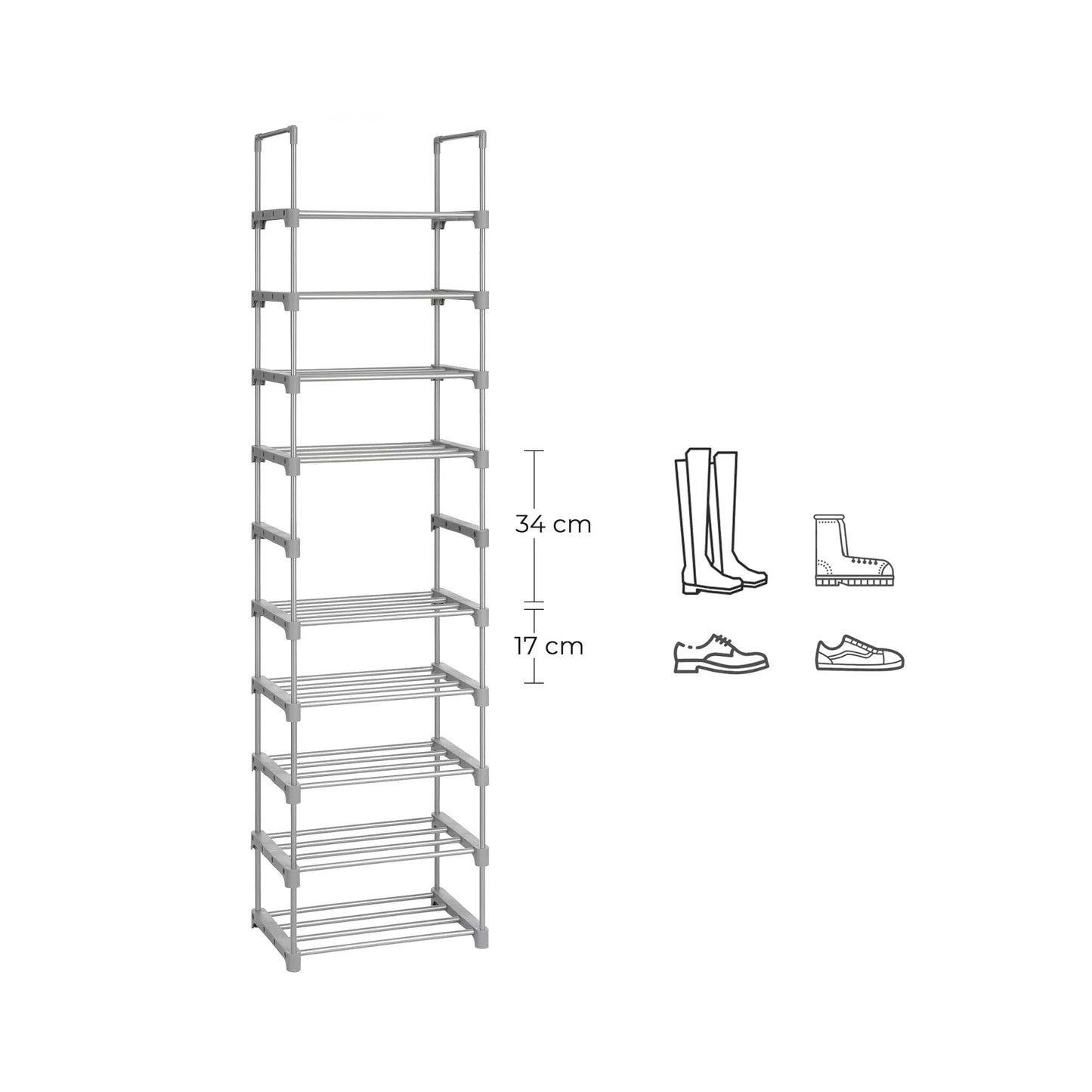 In And OutdoorMatch Schoenenrek Groot Haskell - IJzeren Schoenenrek - Staande Planken - Ruimtebesparend - Multifunctioneel - Woonkamer - Slaapkamer - Keuken - Grijs shoe rack
