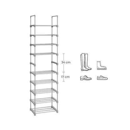 In And OutdoorMatch Schoenenrek Groot Haskell - IJzeren Schoenenrek - Staande Planken - Ruimtebesparend - Multifunctioneel - Woonkamer - Slaapkamer - Keuken - Grijs shoe rack