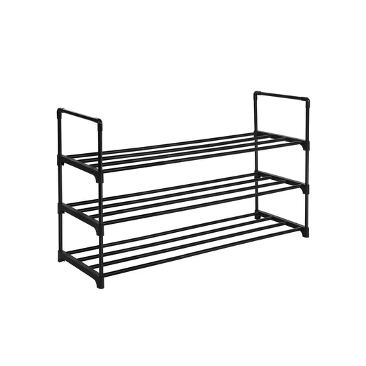 In And OutdoorMatch Schoenenrek Holly - Met 3 Planken - Metalen Schoenenstandaard - Staande Plank - Eenvoudige Montage - Ruimtebesparend - Voor 12 tot 15 paar Schoenen - Stapelbaar - Voor Hal - Woonkamer - Zwart shoe rack