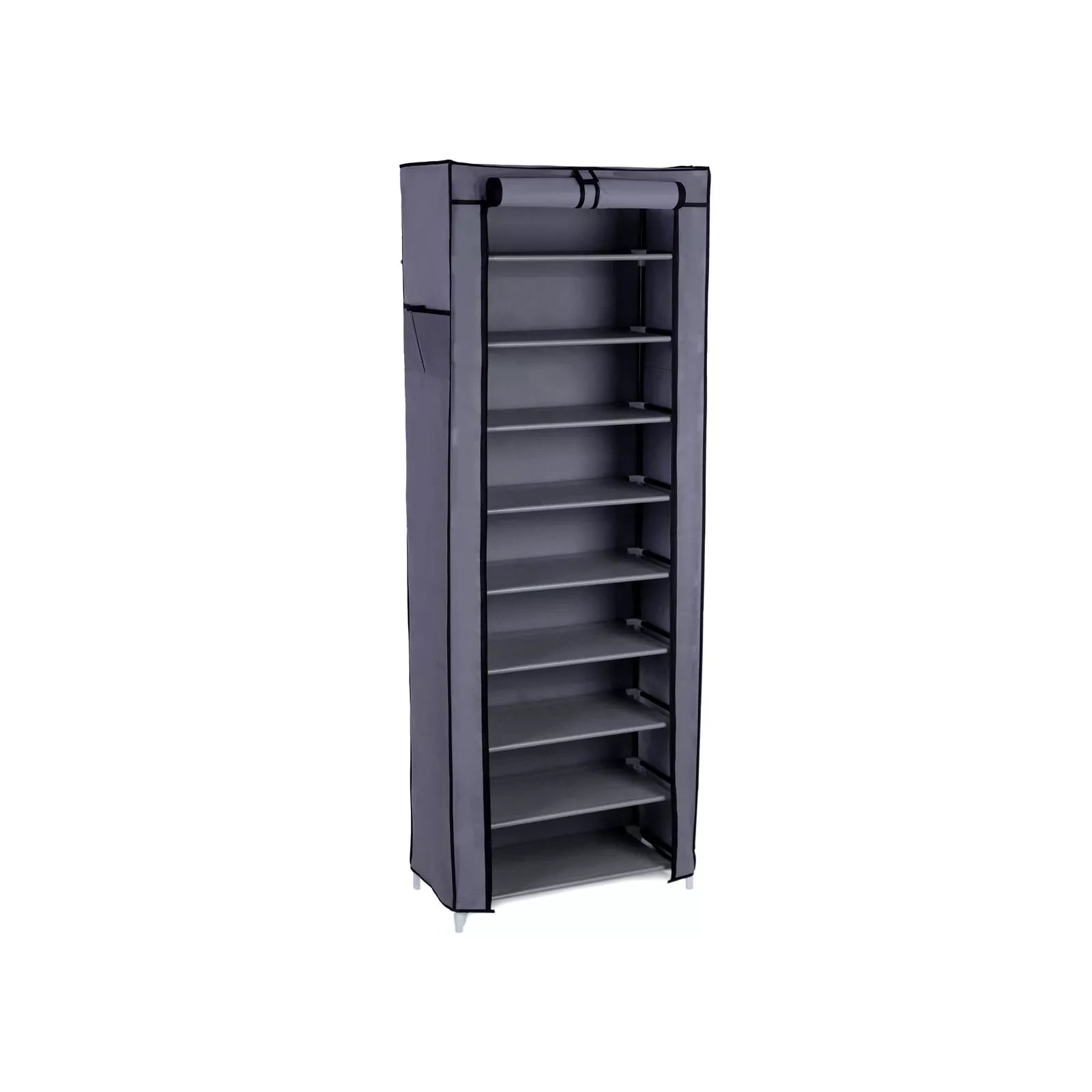 In And OutdoorMatch Schoenenrek Rafaela - Met deur - 27 tot 30 paar - Waterdicht - Schoenenkast - Stalen buizen - Stofvrij - Grijs - 58x160x28 cm shoe rack
