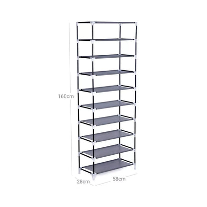 In And OutdoorMatch Schoenenrek Rafaela - Met deur - 27 tot 30 paar - Waterdicht - Schoenenkast - Stalen buizen - Stofvrij - Grijs - 58x160x28 cm shoe rack