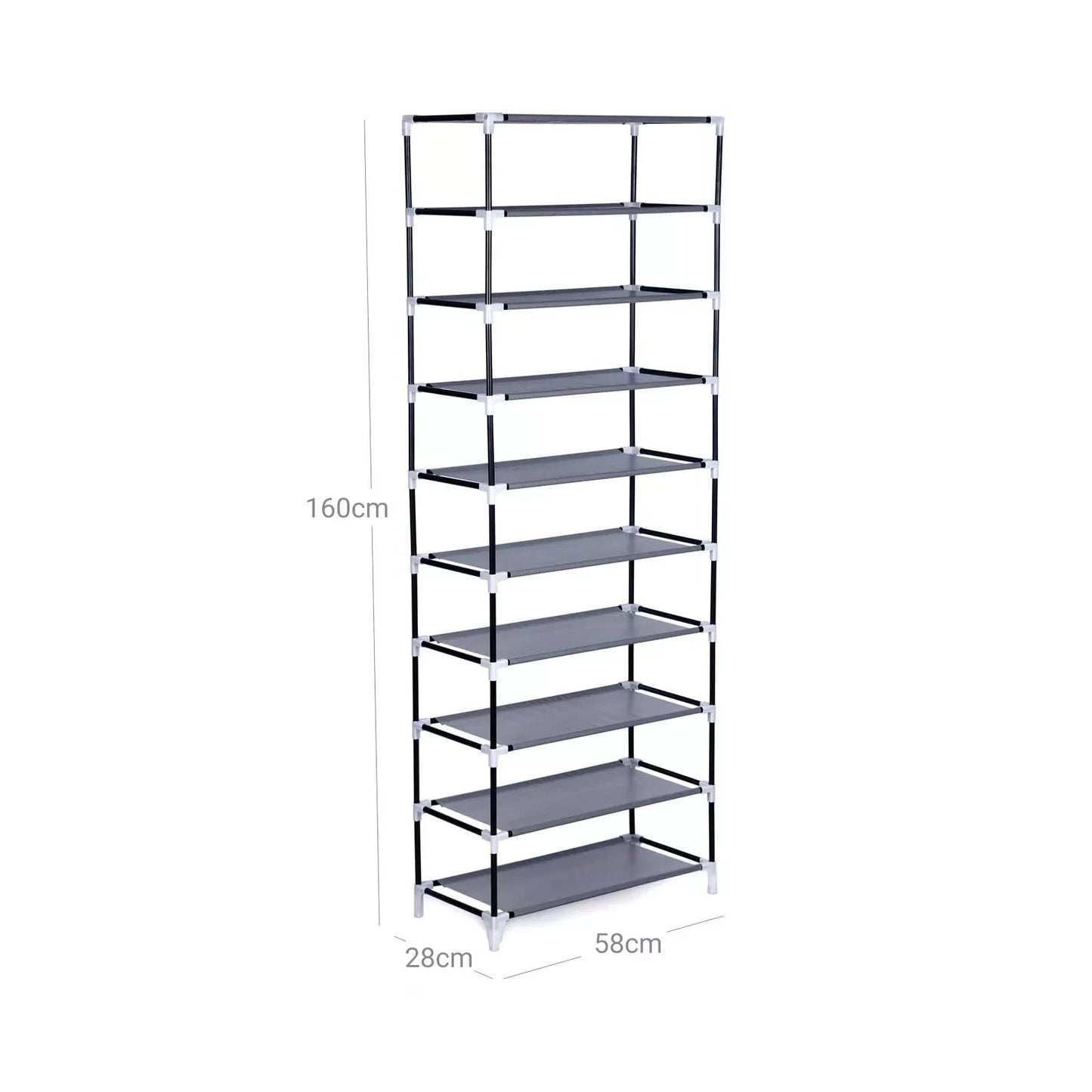 In And OutdoorMatch Schoenenrek Rafaela - Met deur - 27 tot 30 paar - Waterdicht - Schoenenkast - Stalen buizen - Stofvrij - Grijs - 58x160x28 cm shoe rack