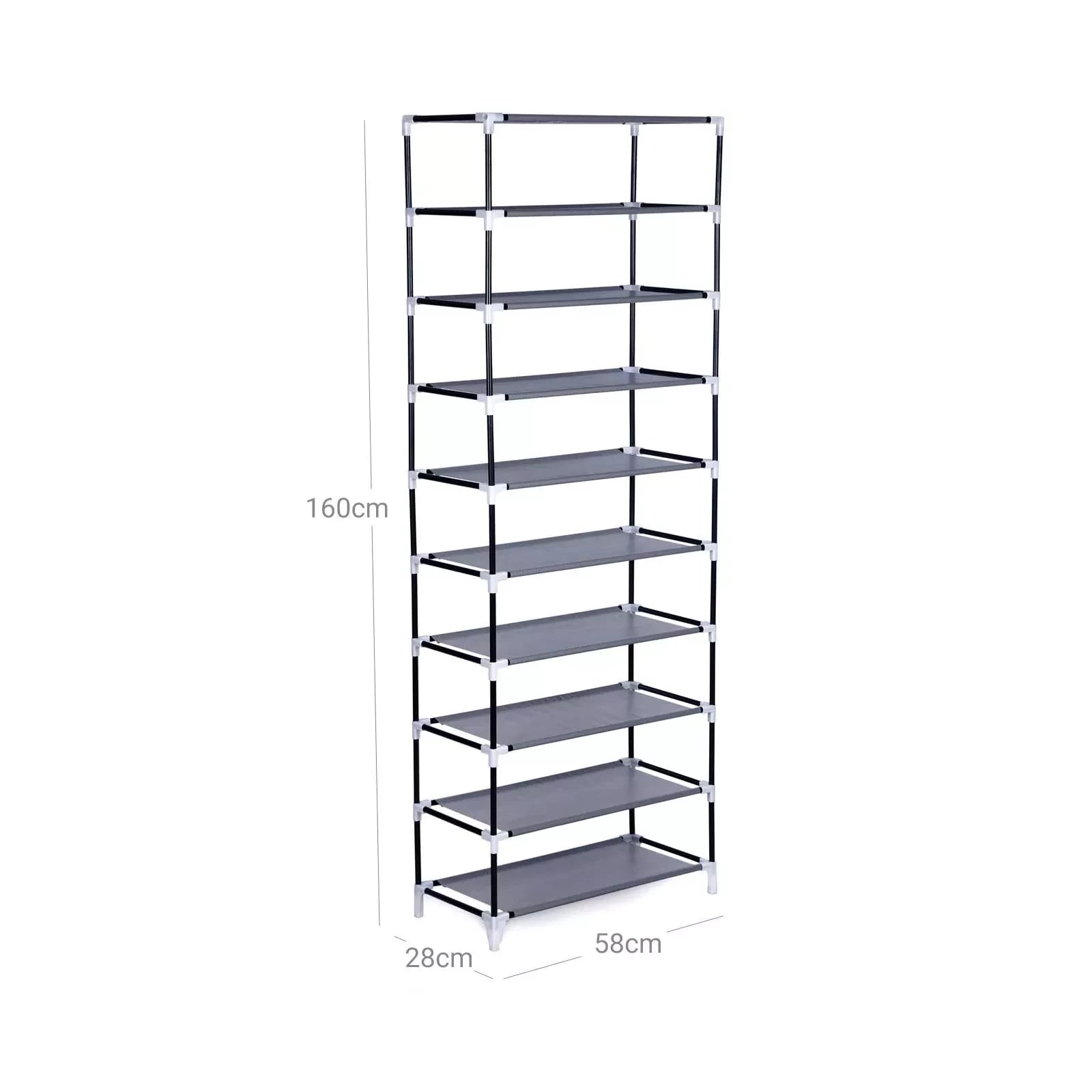 In And OutdoorMatch Schoenenrek Rafaela - Met deur - 27 tot 30 paar - Waterdicht - Schoenenkast - Stalen buizen - Stofvrij - Grijs - 58x160x28 cm shoe rack