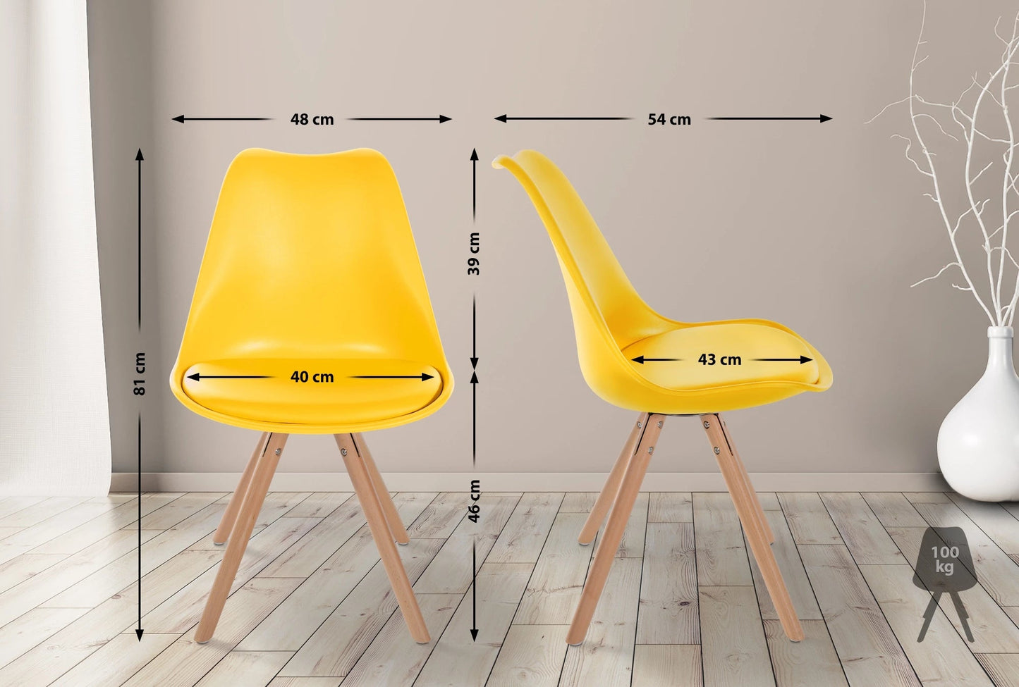 In And OutdoorMatch Stoel Albina - Geel - Kunststof met Kunstleren Zitting - Hoogwaardige Bekleding - Stijlvolle Stoel - Klassieke Look Eetkamerstoel