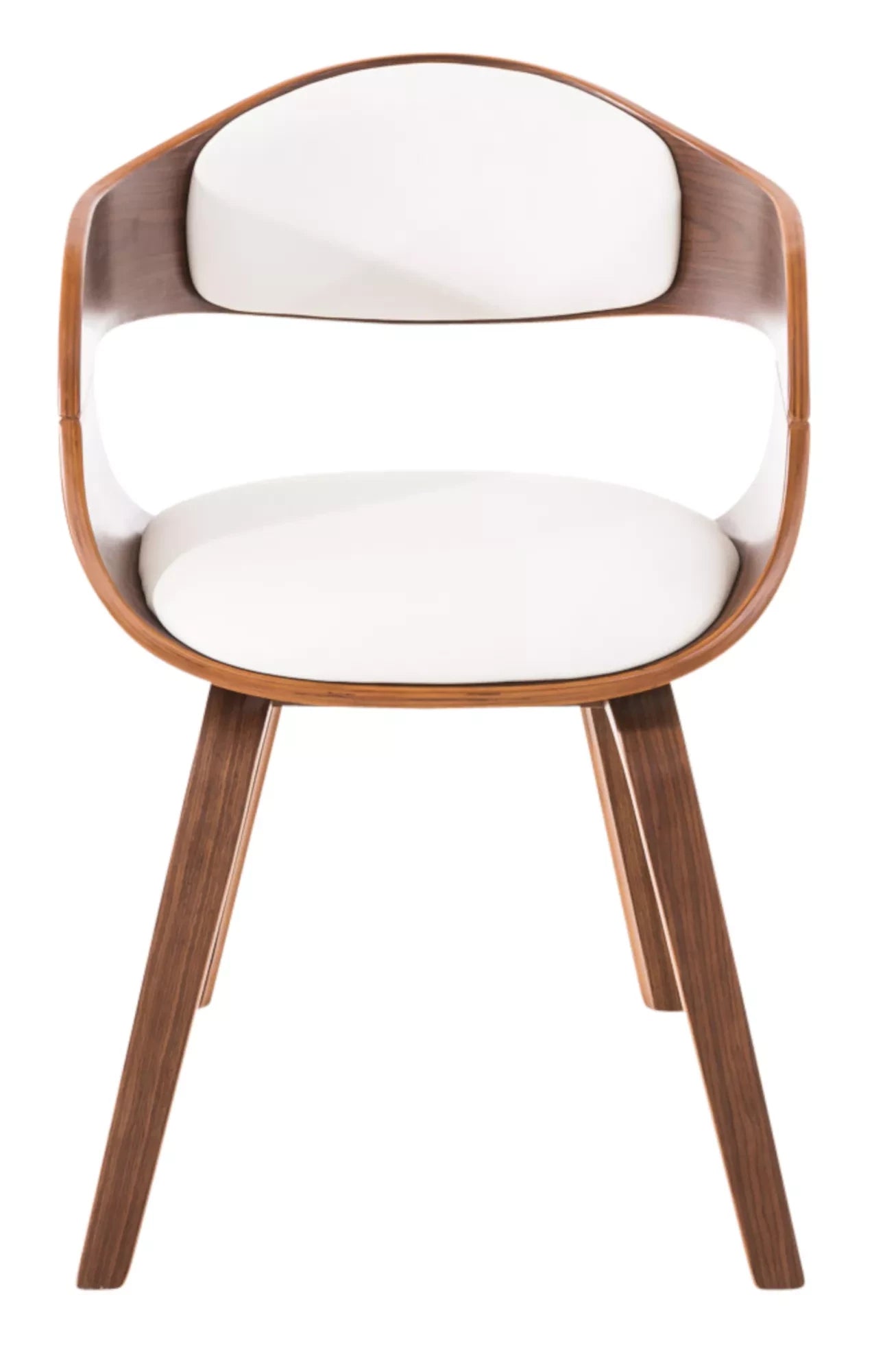 In And OutdoorMatch Stoel Polly - Eetkamerstoel - Bruin - Imitatieleer Wit - Houten poten - set van 2 - Zithoogte 49cm - deluxe Eetkamerstoel