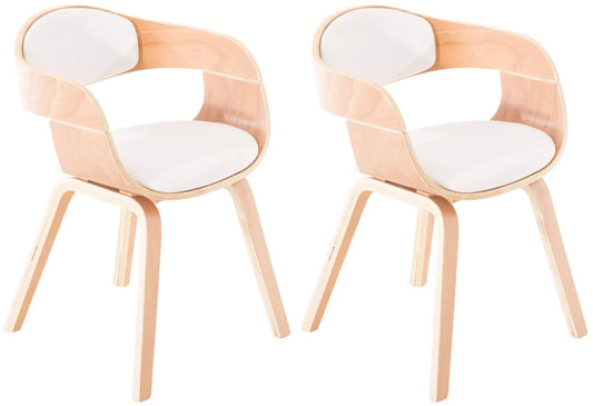 In And OutdoorMatch Stoel Roy - Eetkamerstoel - Grijs - Wit imitatieleer - Houten poten - set van 2 - Zithoogte 49cm - deluxe Eetkamerstoel