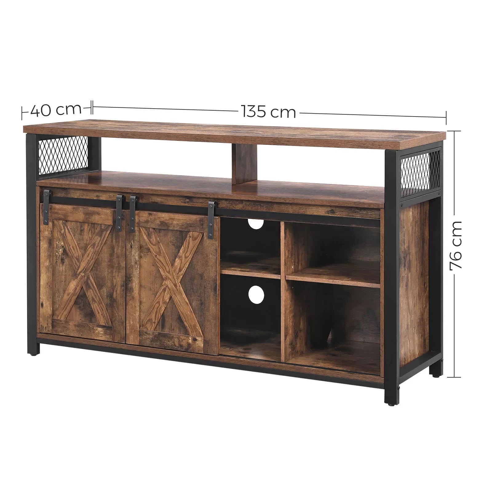 In And OutdoorMatch TV Kast Davon - TV Tafel met 2 Schuifdeuren - Voor TV&#39;s t/m 60 inch - Met Verstelbare Planken - Industrieel Design - Vintage Bruin/Zwart Kast