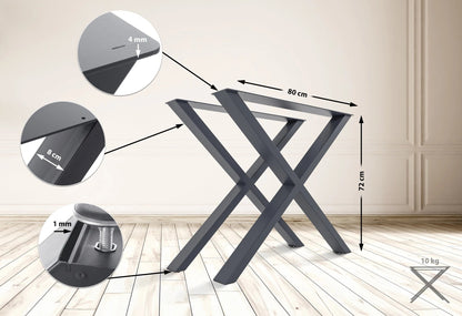 In And OutdoorMatch Tafelpoten Sandra - 2x - X-vormig tafelframe - Stalen tafelpoten - Zwarte tafelpoten - Industriële stijl - M table legs