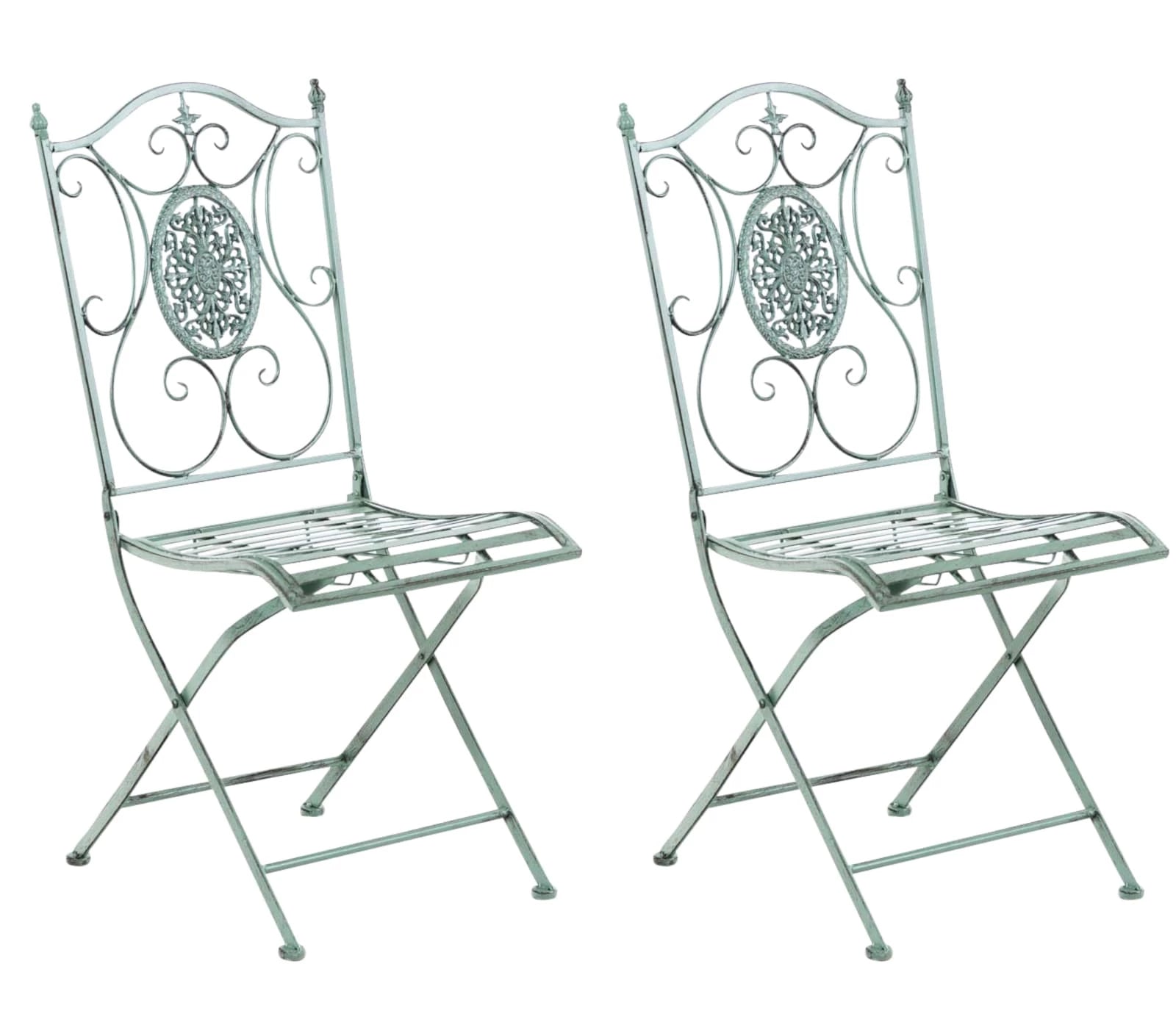 In And OutdoorMatch Tuinstoel Siem - Groen - Set van 2 - Metaal - Klapstoel - Buitenstoel - Stoel - Hoge kwaliteit - Stijlvolle tuinstoel - Handgemaakt antiek patina Garden Chair