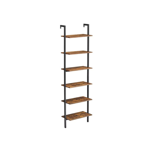 In And OutdoorMatch Vrijstaande Boekenkast Mabelle - 6 Tier - Ladderplank - Boekenkast - Decor - Slaapkamer - Woonkamer - Kantoor - 60x30x204.8cm - Industrieel Ontwerp - Vintage Bruin/Zwart Boekenkast