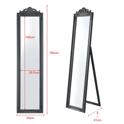 In And OutdoorMatch Vrijstaande spiegel Raina - Met Barok Lijst - Verstelbaar - 160x40 cm - Donkergrijs - Eucalyptushout - Luxe Look Staande spiegel