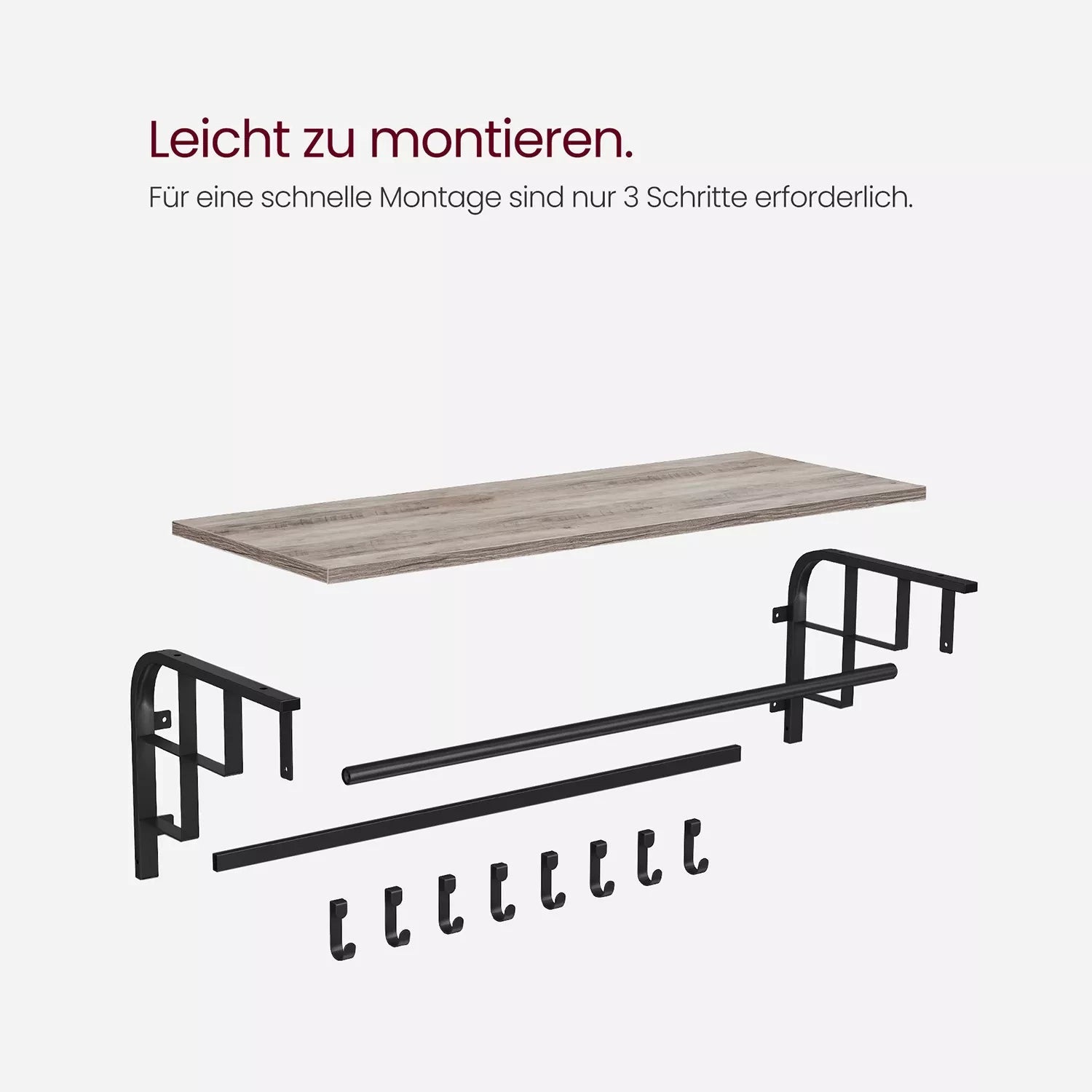 In And OutdoorMatch Wandkapstok Prince - met Plank - Wandplank - met 5 Verwijderbare Haken - Hangplank - Wandmontage - Kledingstang - voor Hal - Slaapkamer - Badkamer - Vintage Bruin/Zwart Kapstok