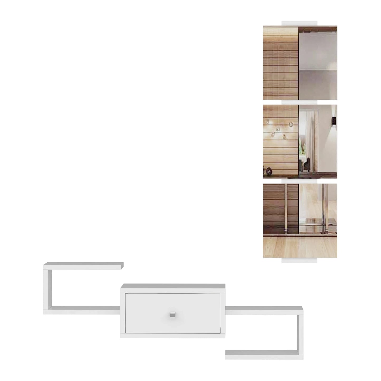 In And OutdoorMatch Wandplank Eriberto - Met Spiegel - Wit - Spaanplaat en Glas - Eenvoudige Montage - Stijlvol Design Wandplank