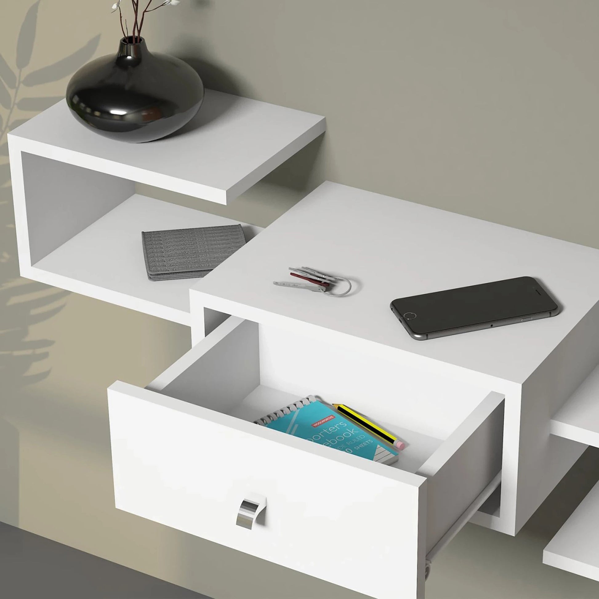 In And OutdoorMatch Wandplank Eriberto - Met Spiegel - Wit - Spaanplaat en Glas - Eenvoudige Montage - Stijlvol Design Wandplank