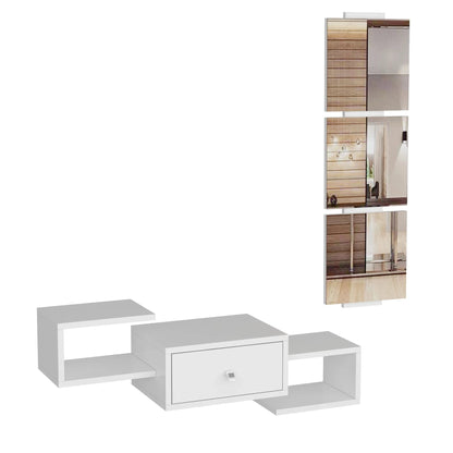 In And OutdoorMatch Wandplank Eriberto - Met Spiegel - Wit - Spaanplaat en Glas - Eenvoudige Montage - Stijlvol Design Wandplank