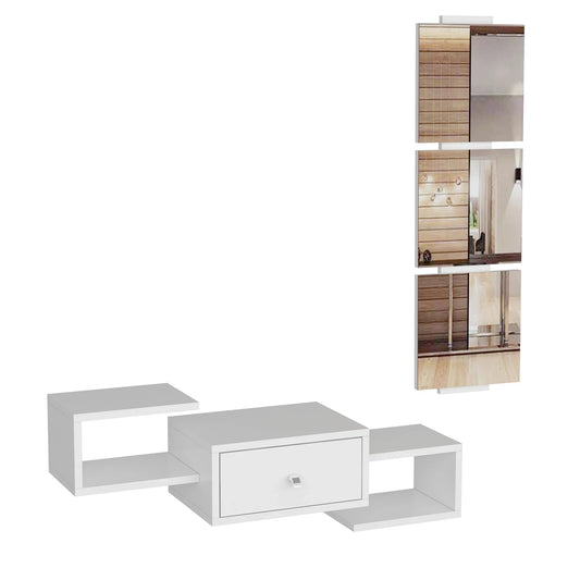 In And OutdoorMatch Wandplank Eriberto - Met Spiegel - Wit - Spaanplaat en Glas - Eenvoudige Montage - Stijlvol Design Wandplank