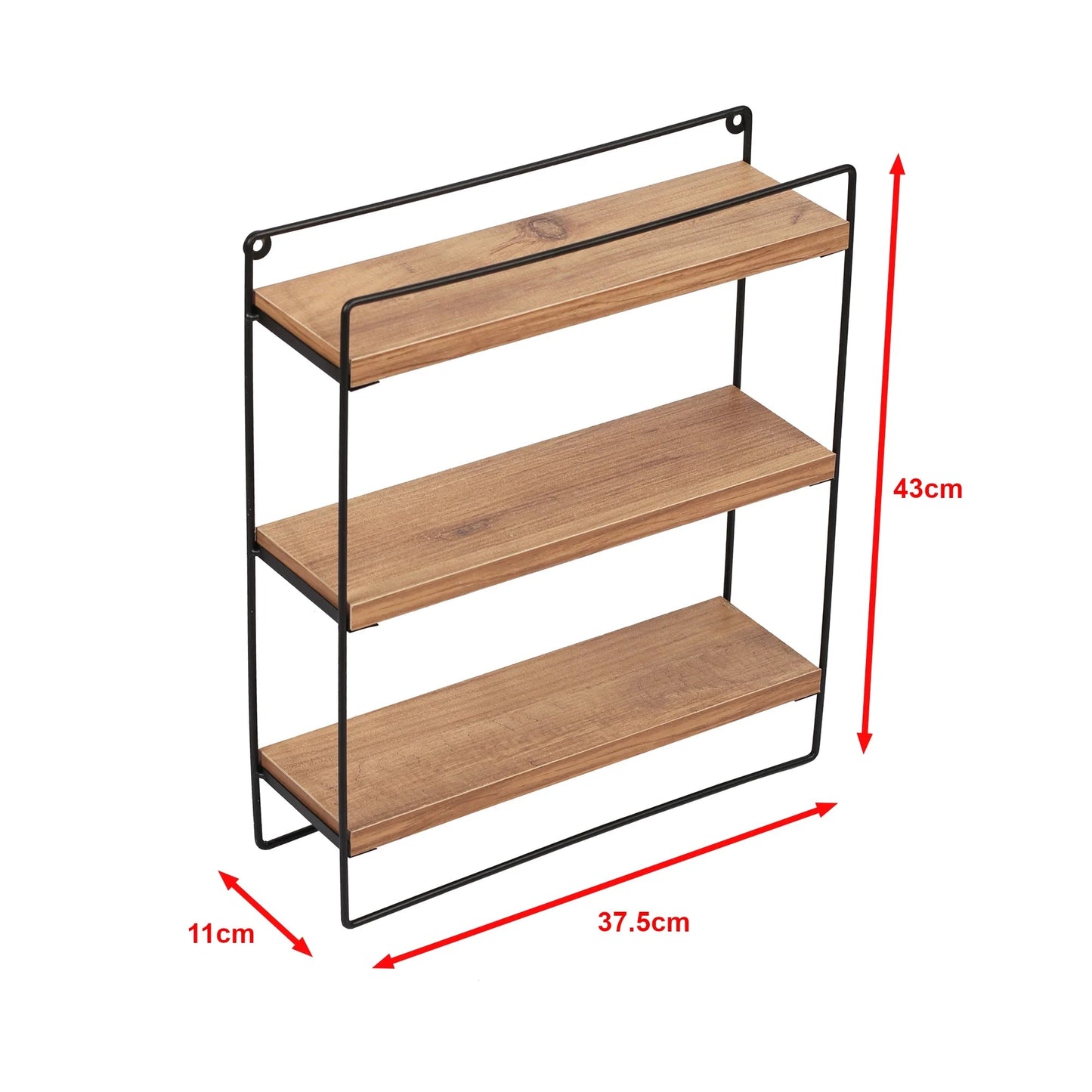 In And OutdoorMatch Wandrek Johnathan - 43x375x11 cm - Zwart en houtkleurig - Spaanplaat en Metaal Wandplank