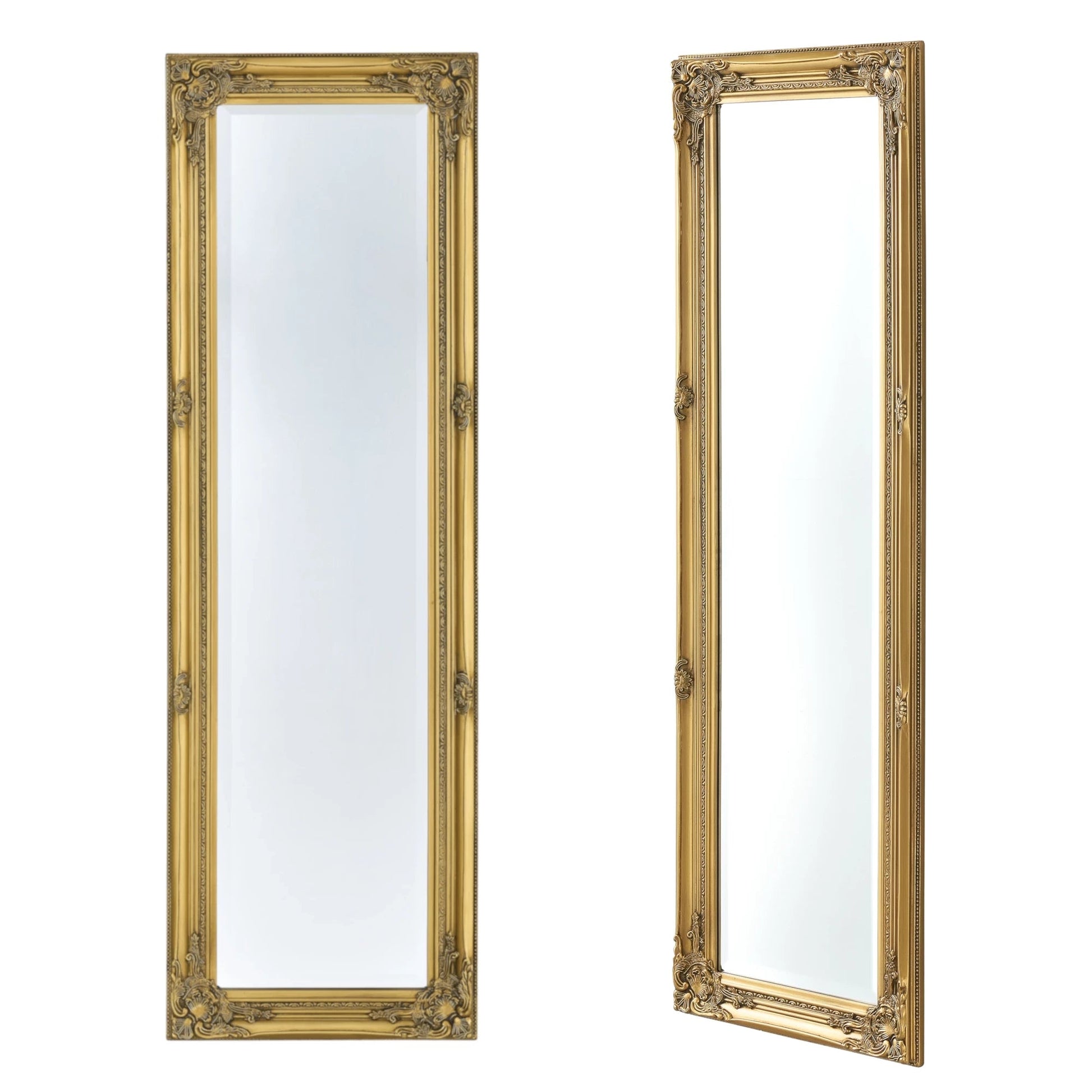 In And OutdoorMatch Wandspiegel Aida - Met Barok Lijst - 132x42x35 cm - Goud - Eucalyptushout - Luxe Design Muur spiegel