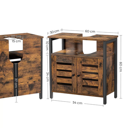 In And OutdoorMatch Wastafelmeubel Wendy - Badkamerkast - 60x30x60cm - Stalen Frame - Opbergkast - Met 2 Lattendeuren - Verstelbare Plank - Industrieel Design - Vintage Bruin/Zwart Badkamerkast