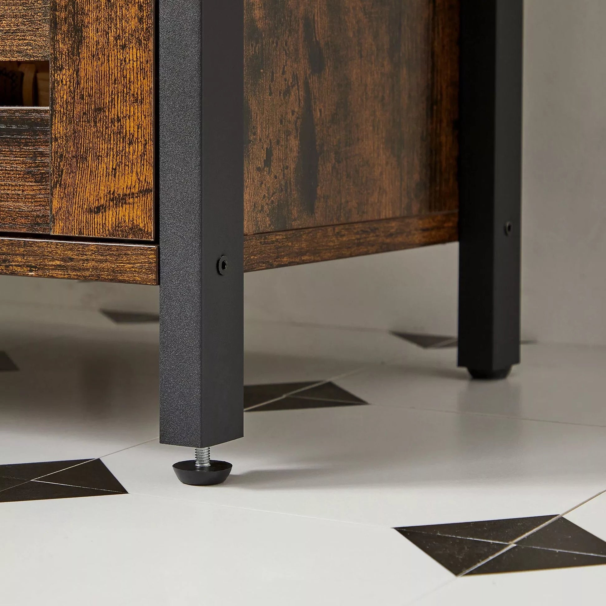 In And OutdoorMatch Wastafelmeubel Wendy - Badkamerkast - 60x30x60cm - Stalen Frame - Opbergkast - Met 2 Lattendeuren - Verstelbare Plank - Industrieel Design - Vintage Bruin/Zwart Badkamerkast