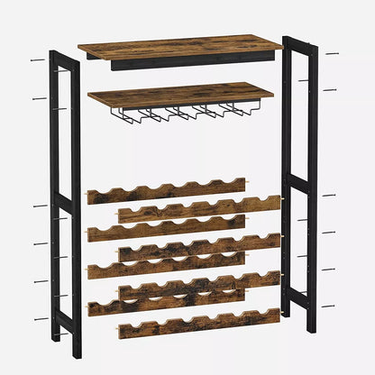 In And OutdoorMatch Wijnrek Clarissa - 24 Flessen Wijnrek - Wijnkast - Vrijstaand - Flessenrek met Glashouders - voor Keuken - Bar - Eetkamer - Vintage Bruin/Zwart storage rack