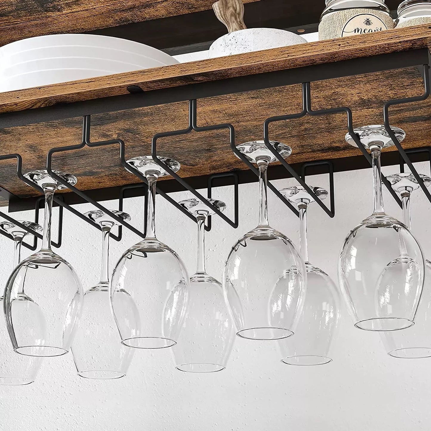 In And OutdoorMatch Wijnrek Clarissa - 24 Flessen Wijnrek - Wijnkast - Vrijstaand - Flessenrek met Glashouders - voor Keuken - Bar - Eetkamer - Vintage Bruin/Zwart storage rack