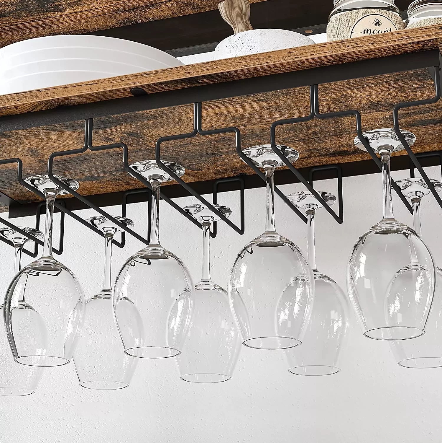 In And OutdoorMatch Wijnrek Clarissa - 24 Flessen Wijnrek - Wijnkast - Vrijstaand - Flessenrek met Glashouders - voor Keuken - Bar - Eetkamer - Vintage Bruin/Zwart storage rack