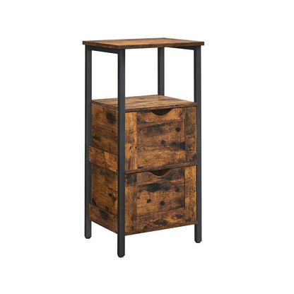 In En OutdoorMatch Kast Lewis- 2 Lade - Open Vak - Dressoir - Badkamerkast - 37x30x80cm - Vintage - Bruin Zwart Badkamerkast