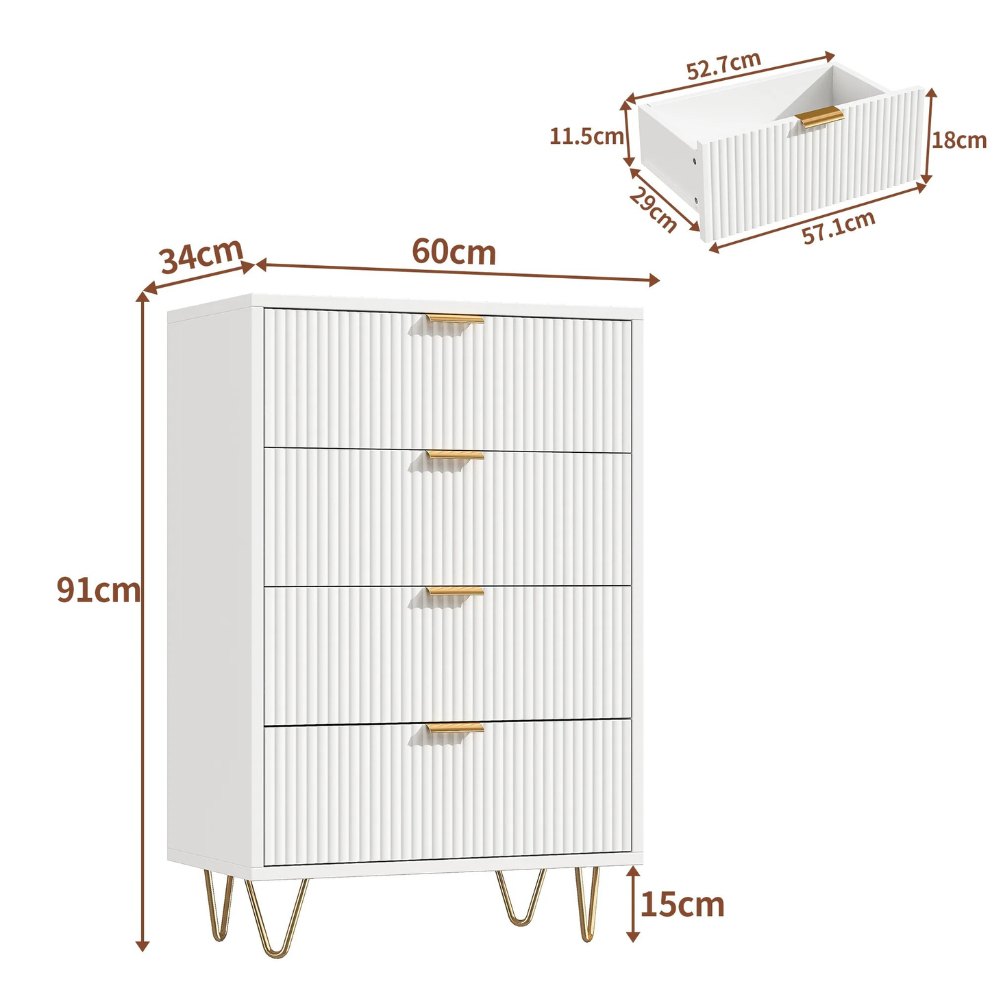 Dressoirkast - 4 Laden - 60x34x91cm - Wit