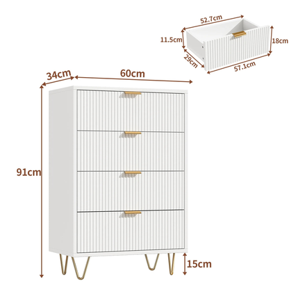 Dressoirkast - 4 Laden - 60x34x91cm - Wit