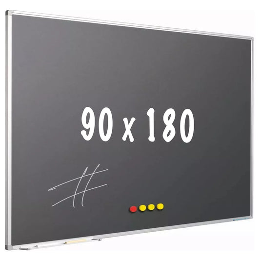 Krijtbord PRO Kelley - Magnetisch - Schoolbord - Eenvoudige montage - Emaille staal - Grijs - 90x180cm Krijtborden