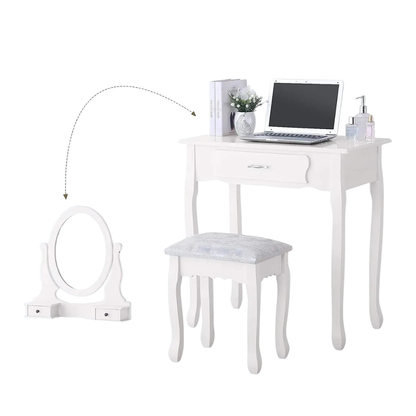 Kunstleren Vanitytafel - Set met Spiegel en Stoel - 3 Laden - Wit