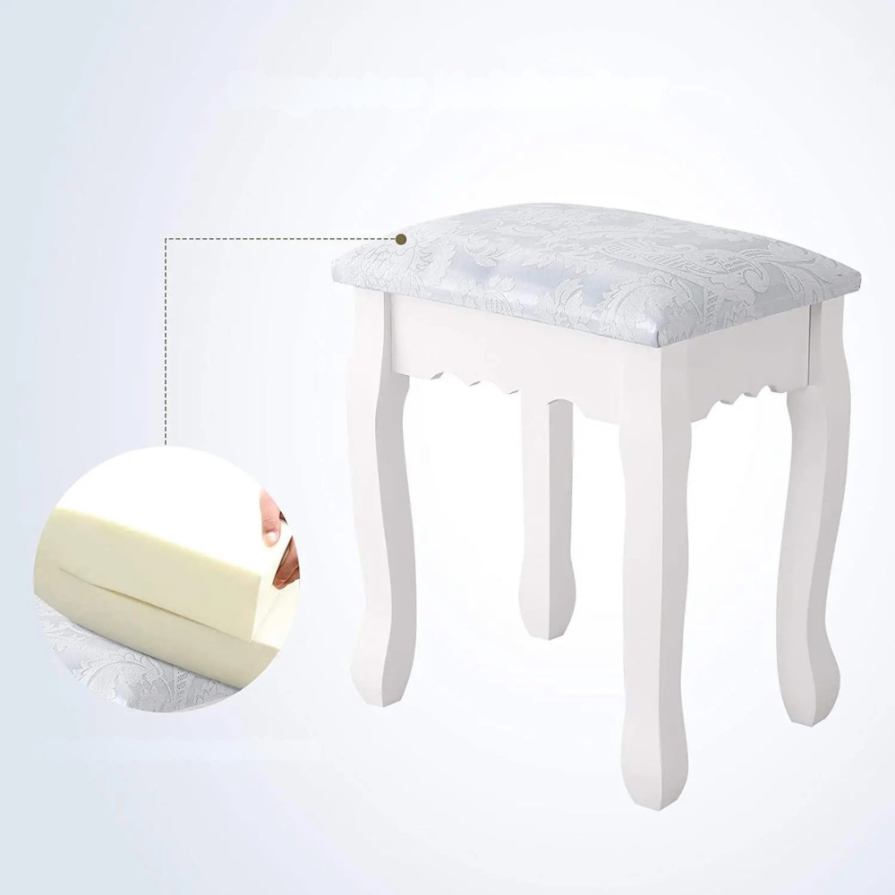 Kunstleren Vanitytafel - Set met Spiegel en Stoel - 3 Laden - Wit
