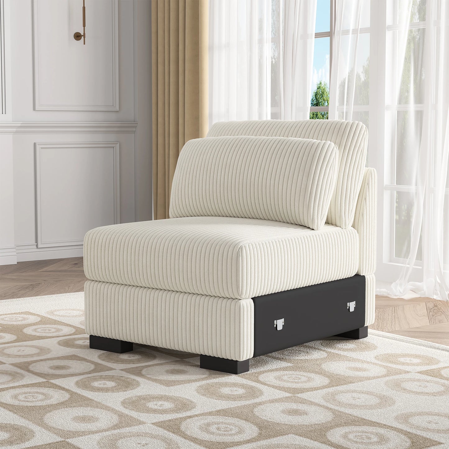 Beige Corduroy Bank - Eénzits Sofa