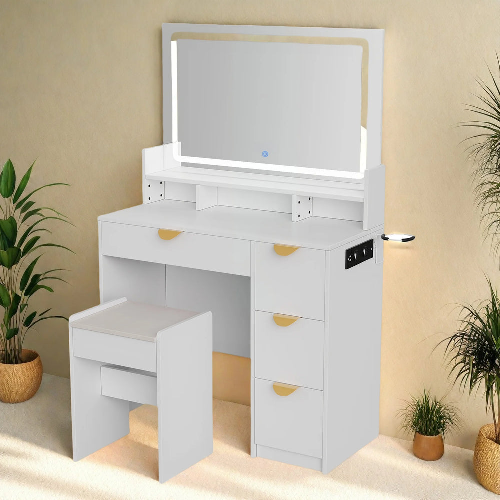 Make-up Tafel - USB Oplaadpoort - 3-Kleurig Aanpasbare LED Spiegel - Wit