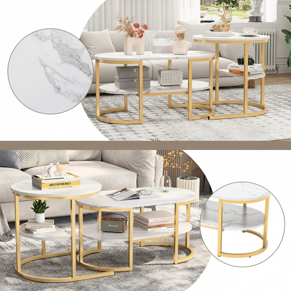 Salon Tafel - Set van 2 - Zwart & Wit