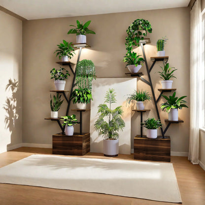 Plantenstandaard - Boomvormig Ontwerp - Houtkleurig - Metalen Frame