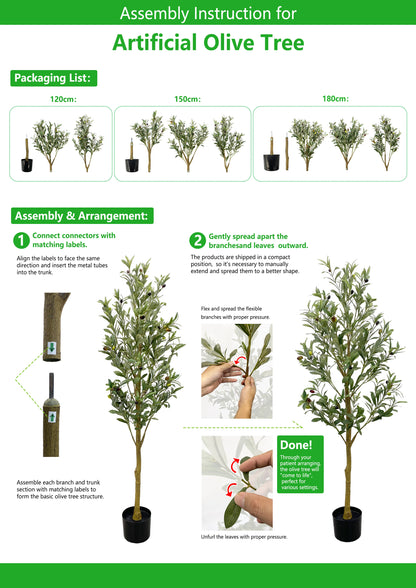HAUSPROFI Artificial Olive Tree 120/150/180cm-Artificial Plants With Wood Trunk for Living Room Office Decor, Spring Decoration
