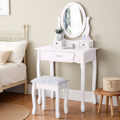 Kunstleren Vanitytafel - Set met Spiegel en Stoel - 3 Laden - Wit