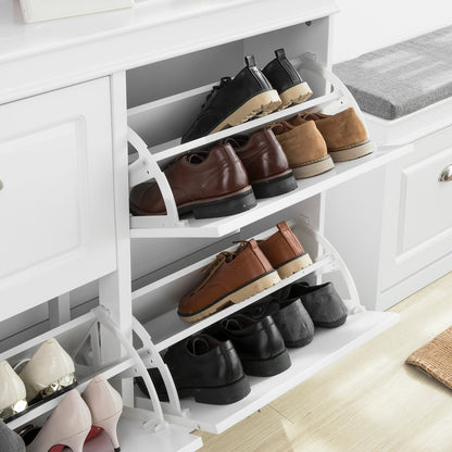 SoBuy FSR79 shoe rack with 4 flaps, narrow shoe tipper with 8 shelves, adjustable shoe rack for hallway, 105x82x24